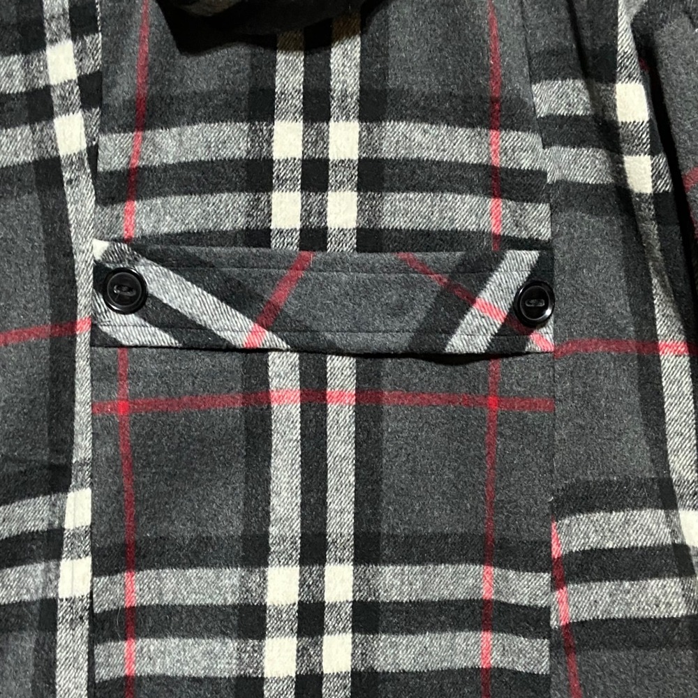 Urban Republic Women's XL Plaid Double Breasted‎ Pea Coat Faux Fur Hood Pockets - Picture 10 of 14
